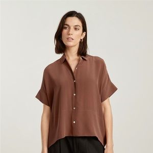 Everlane Clean Silk Short-Sleeve Shirt- Cinnamon
